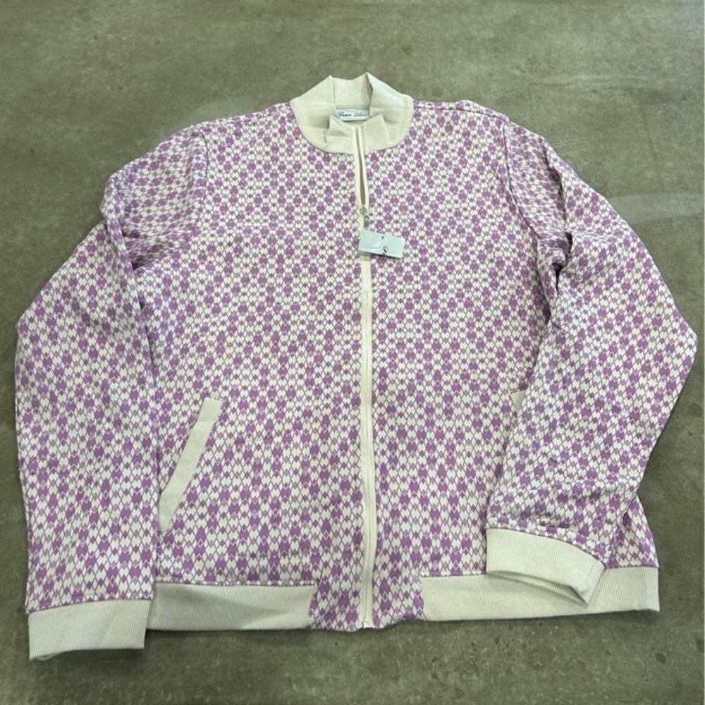 GRACE Lane woman’s golf jacket. Size large. NWT. Purple, off white. Mock neck, p